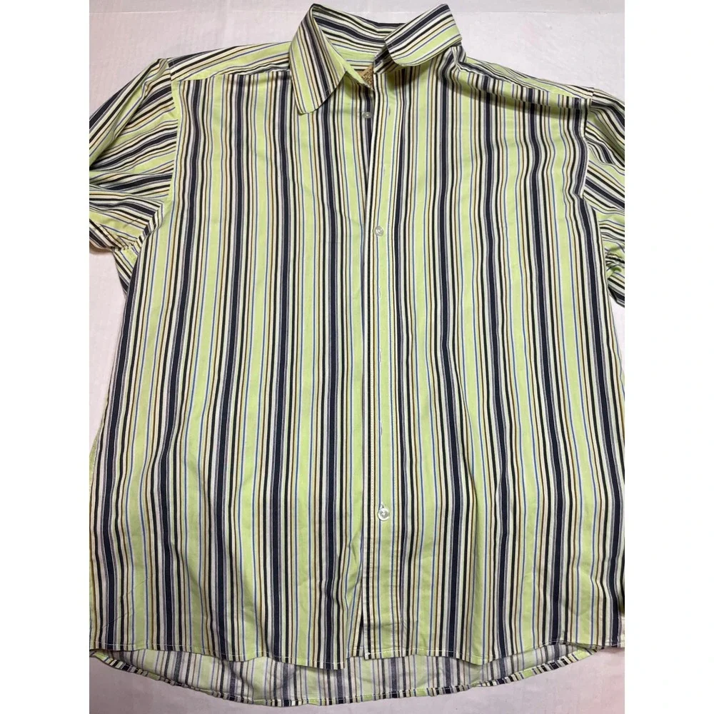 Y Chrome Men's Striped Button Down‎ Shirt Long Sleeve Size L